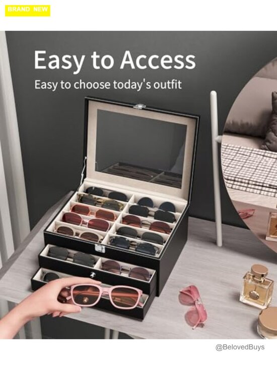 10/30 Slots Sunglass Organizer PU Leather Display Case Eyeglass Storage Box main image 7